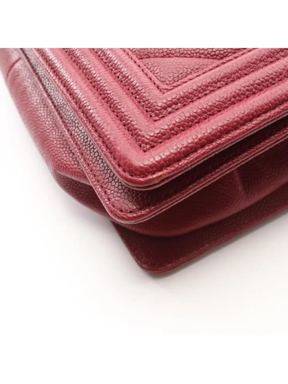 Chanel Shoulder Bag Boy Wine Red Caviar Leather Boy Stitch Chain
